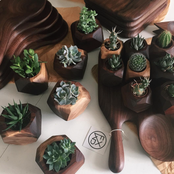 Foxwood Co.&nbsp;handmade and handcrafted wood succulent planter via Needles + Leaves blog.
